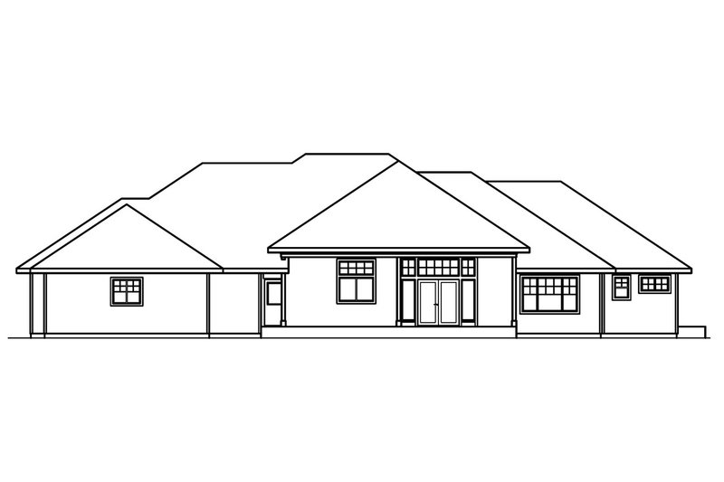 House Blueprint - Exterior - Rear Elevation for Ranch House Plan #124-395 - 3 bed, 2.5 bath