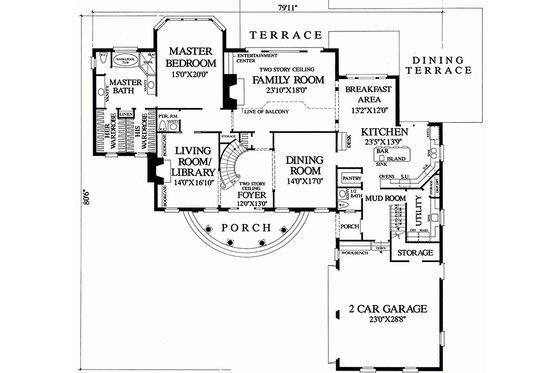 Floor Plan - Main Floor for Southern House Plan #137-195 - 4 bed, 3 bath