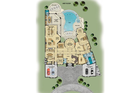 Floor Plan - Main Floor for Mediterranean House Plan #548-29 - 6 bed, 7.5 bath