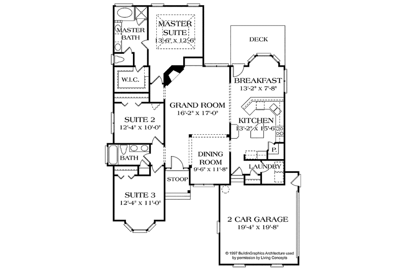 Architectural House Design - Floor Plan - Main Floor for Ranch House Plan #453-210 - 3 bed, 2 bath