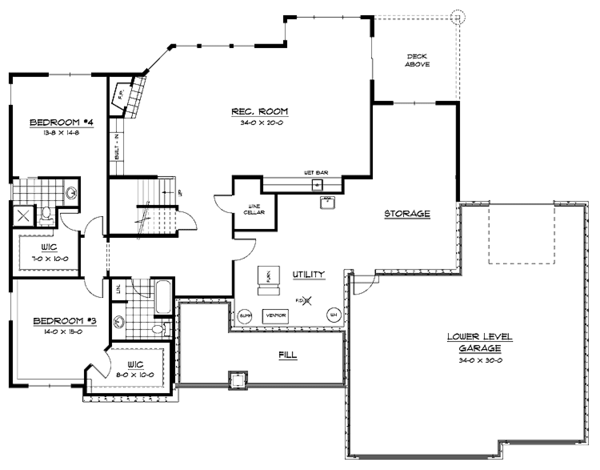 House Blueprint - Traditional Floor Plan - Lower Floor Plan #51-681