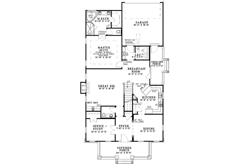 House Plan Design - Floor Plan - Main Floor for Craftsman House Plan #17-2950 - 3 bed, 2.5 bath