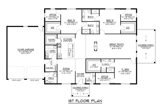 Floor Plan - Main Floor for Barndominium House Plan #1064-423 - 3 bed, 3.5 bath