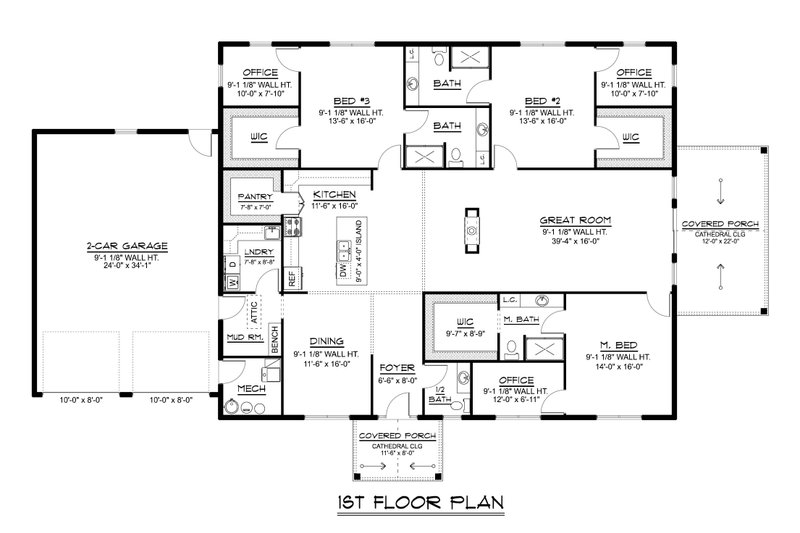 House Blueprint - Floor Plan - Main Floor for Barndominium House Plan #1064-423 - 3 bed, 3.5 bath