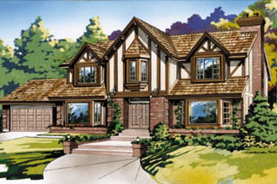 Exterior - Front Elevation for Tudor House Plan #47-446 - 4 bed, 3 bath