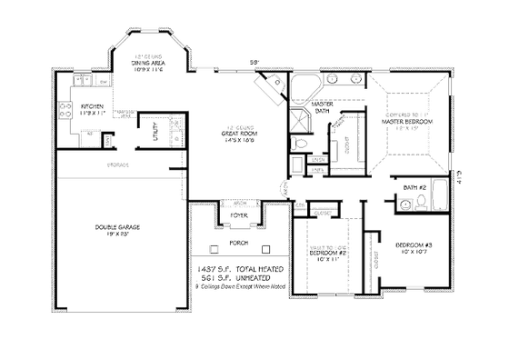 Floor Plan - Main Floor for Traditional House Plan #424-90 - 3 bed, 2 bath