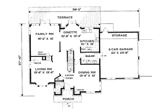 Floor Plan - Main Floor for Traditional House Plan #3-304 - 4 bed, 2.5 bath