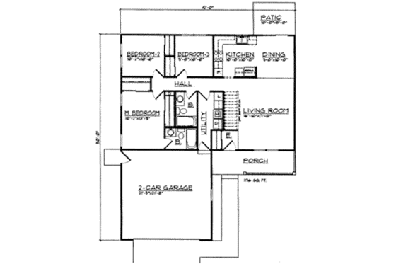 Floor Plan - Main Floor for Ranch House Plan #116-161 - 3 bed, 2 bath