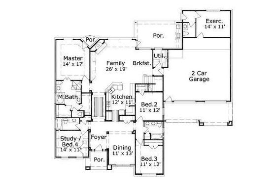 Floor Plan - Main Floor for European House Plan #411-549 - 4 bed, 3.5 bath