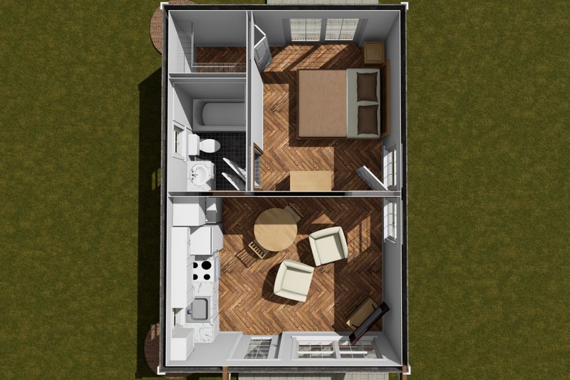 Architectural House Design - Floor Plan - Main Floor 1 for Cottage House Plan #513-2277 - 1 bed, 1 bath