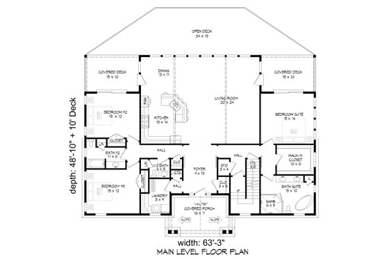 Floor Plan - Main Floor for Beach House Plan #932-1142 - 3 bed, 2.5 bath
