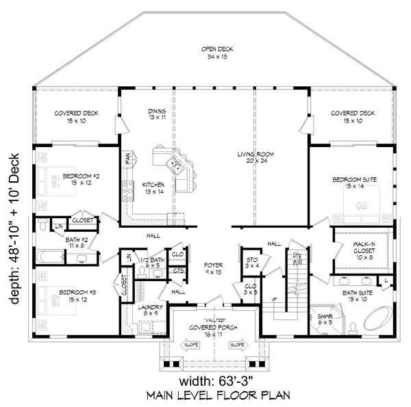 Beach Floor Plan - Main Floor Plan #932-1142