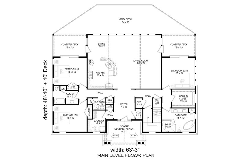 House Design - Floor Plan - Main Floor for Beach House Plan #932-1142 - 3 bed, 2.5 bath