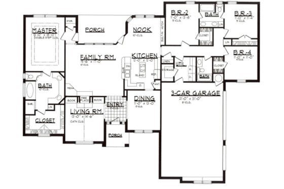 Floor Plan - Main Floor for European House Plan #62-115 - 4 bed, 3 bath