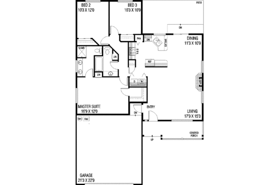 Floor Plan - Main Floor for Ranch House Plan #60-615 - 3 bed, 2 bath