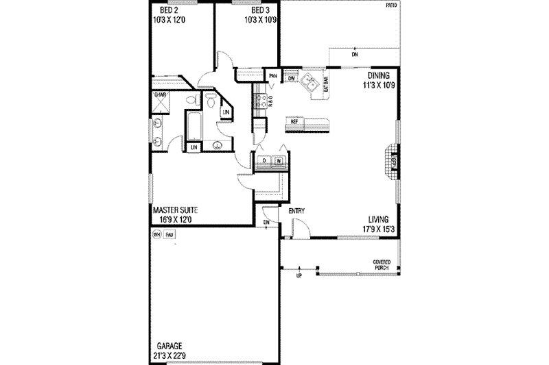 Dream House Plan - Floor Plan - Main Floor for Ranch House Plan #60-615 - 3 bed, 2 bath