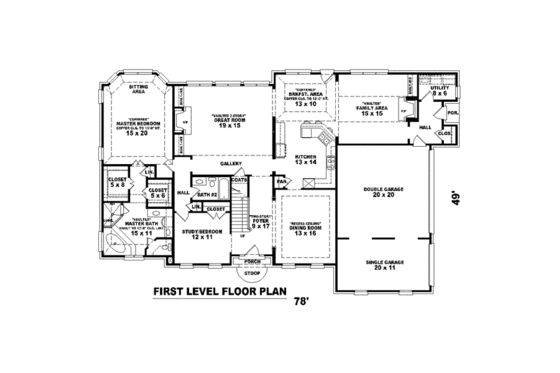 Floor Plan - Main Floor for Colonial House Plan #81-1593 - 3 bed, 4 bath