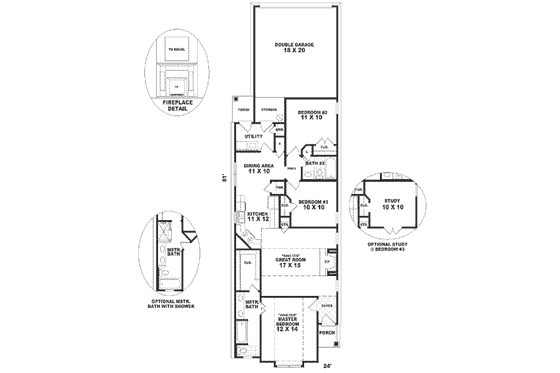 Floor Plan - Main Floor for Cottage House Plan #81-189 - 3 bed, 2 bath