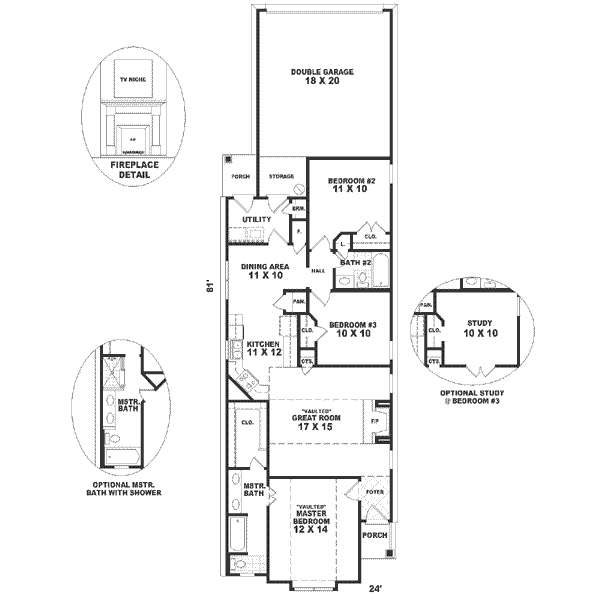 Floor Plan - Main Floor for Cottage House Plan #81-189 - 3 bed, 2 bath