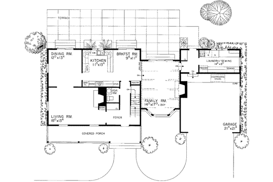 Floor Plan - Main Floor for Country House Plan #72-152 - 4 bed, 2.5 bath