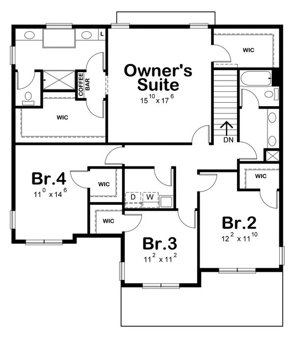 Traditional Floor Plan - Upper Floor Plan #20-2196