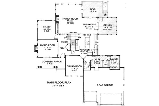 Floor Plan - Main Floor for Country House Plan #51-561 - 4 bed, 3.5 bath
