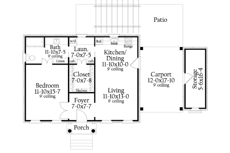 Architectural House Design - Floor Plan - Main Floor for Southern House Plan #406-9619 - 1 bed, 1 bath