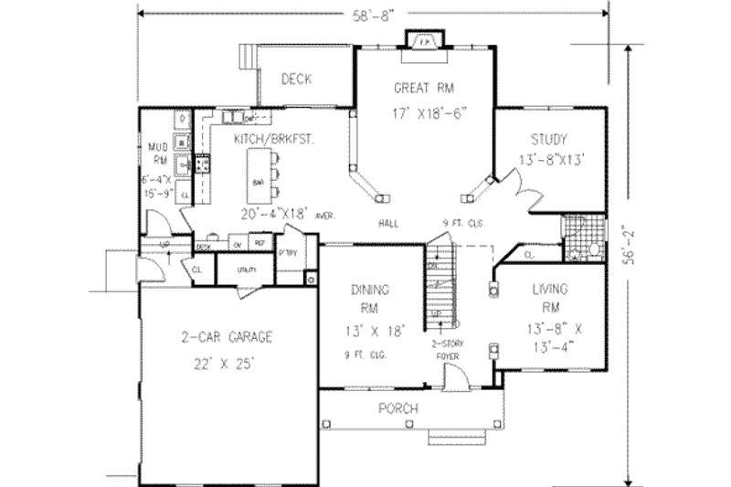 Architectural House Design - Floor Plan - Main Floor for Colonial House Plan #3-226 - 4 bed, 3.5 bath