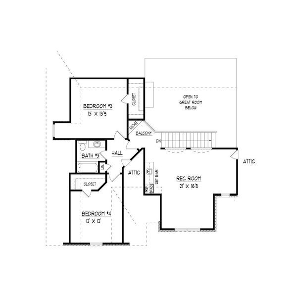 Traditional Floor Plan - Upper Floor Plan #424-423