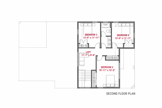 Floor Plan - Upper Floor for Farmhouse House Plan #1079-4 - 4 bed, 2.5 bath