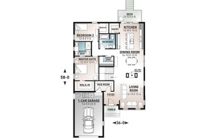 Floor Plan - Main Floor for Craftsman House Plan #23-2692 - 2 bed, 2 bath