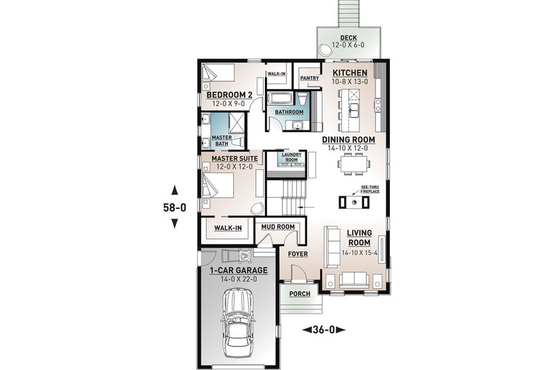 Dream House Plan - Floor Plan - Main Floor for Craftsman House Plan #23-2692 - 2 bed, 2 bath