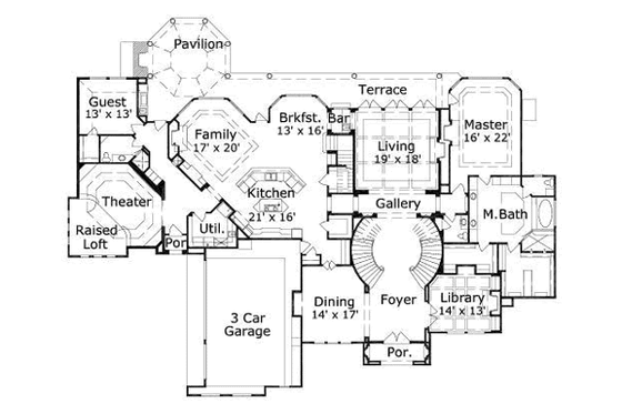 Floor Plan - Main Floor for Mediterranean House Plan #411-175 - 5 bed, 5 bath