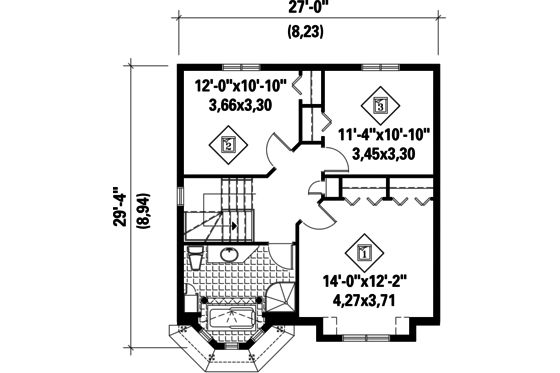 Floor Plan - Upper Floor for European House Plan #25-4471 - 3 bed, 1 bath