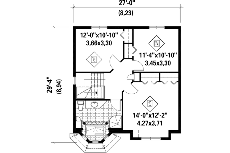 Architectural House Design - Floor Plan - Upper Floor for European House Plan #25-4471 - 3 bed, 1 bath