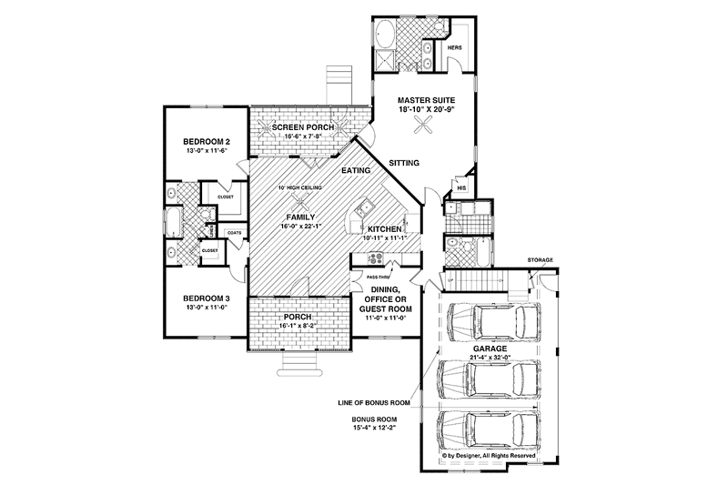 Architectural House Design - Floor Plan - Main Floor for Traditional House Plan #56-677 - 3 bed, 3 bath