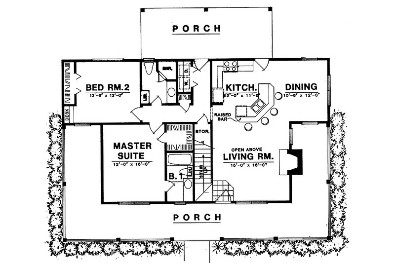 Dream House Plan - Floor Plan - Main Floor for Country House Plan #40-441 - 2 bed, 2 bath