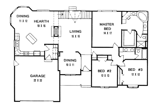Floor Plan - Main Floor for Ranch House Plan #58-216 - 3 bed, 2 bath