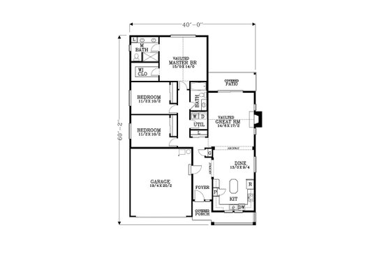 Floor Plan - Main Floor for Craftsman House Plan #53-496 - 3 bed, 2 bath