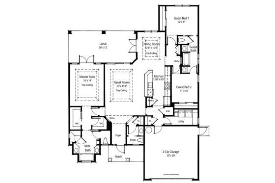 Floor Plan - Main Floor for Mediterranean House Plan #938-39 - 3 bed, 2.5 bath