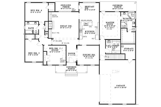 Floor Plan - Main Floor for Ranch House Plan #17-2790 - 4 bed, 2 bath
