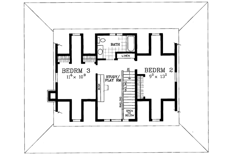 Architectural House Design - Floor Plan - Upper Floor for Victorian House Plan #72-1132 - 3 bed, 2 bath