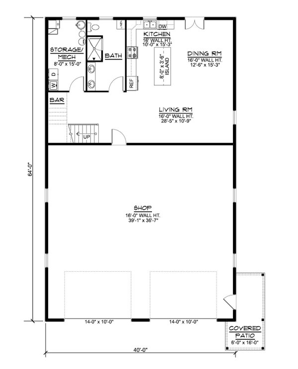 Home Plan - Floor Plan - Main Floor for Barndominium House Plan #1064-466 - 1 bed, 1 bath