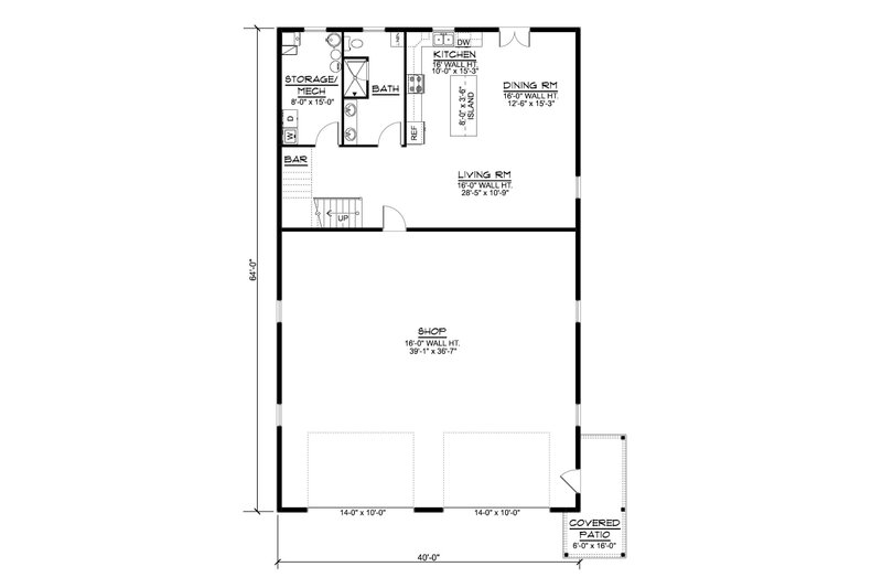 Home Plan - Floor Plan - Main Floor for Barndominium House Plan #1064-466 - 1 bed, 1 bath