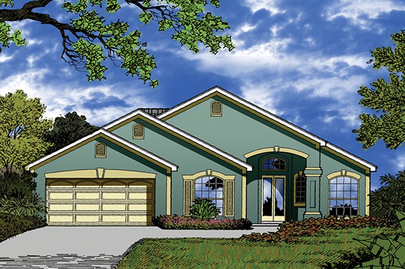 Architectural House Design - Exterior - Front Elevation 3 for Mediterranean House Plan #417-852 - 4 bed, 2 bath
