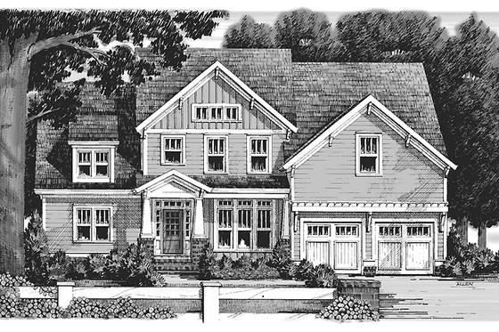 Exterior - Front Elevation 3 for Craftsman House Plan #927-930 - 4 bed, 3.5 bath