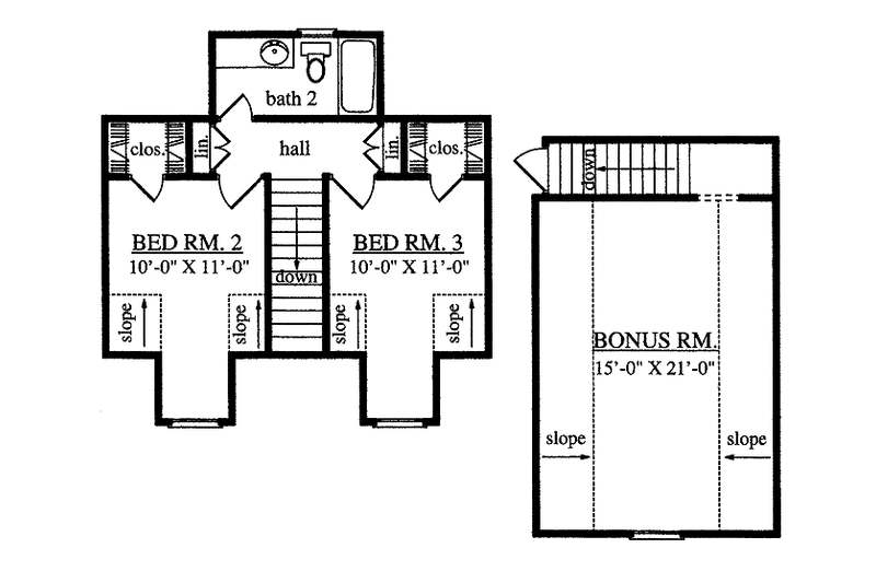 House Design - Floor Plan - Upper Floor for Country House Plan #42-597 - 3 bed, 2.5 bath