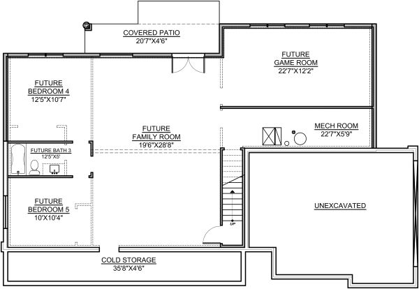 Craftsman Floor Plan - Lower Floor Plan #1073-13