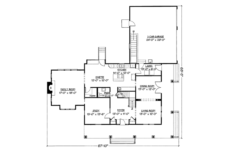 House Blueprint - Floor Plan - Main Floor for Country House Plan #978-18 - 4 bed, 2.5 bath