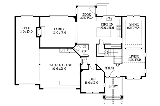Floor Plan - Main Floor for Craftsman House Plan #132-304 - 3 bed, 2.5 bath
